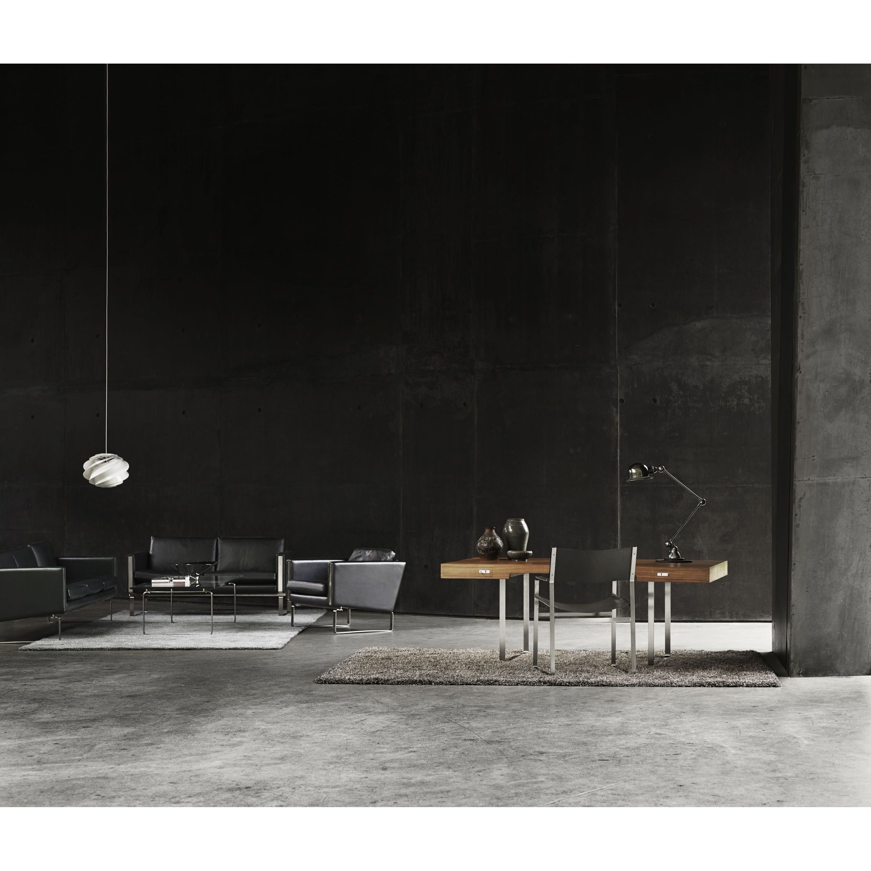 Carl Hansen, canapé Ch103, acier/cuir marron foncé