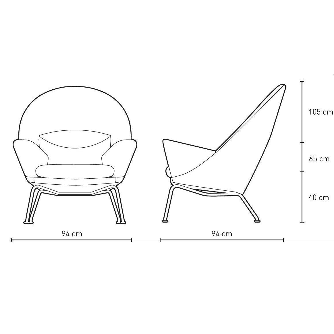 Carl Hansen CH468 Cadeira Oculus, Aço Preto/Couro Preto