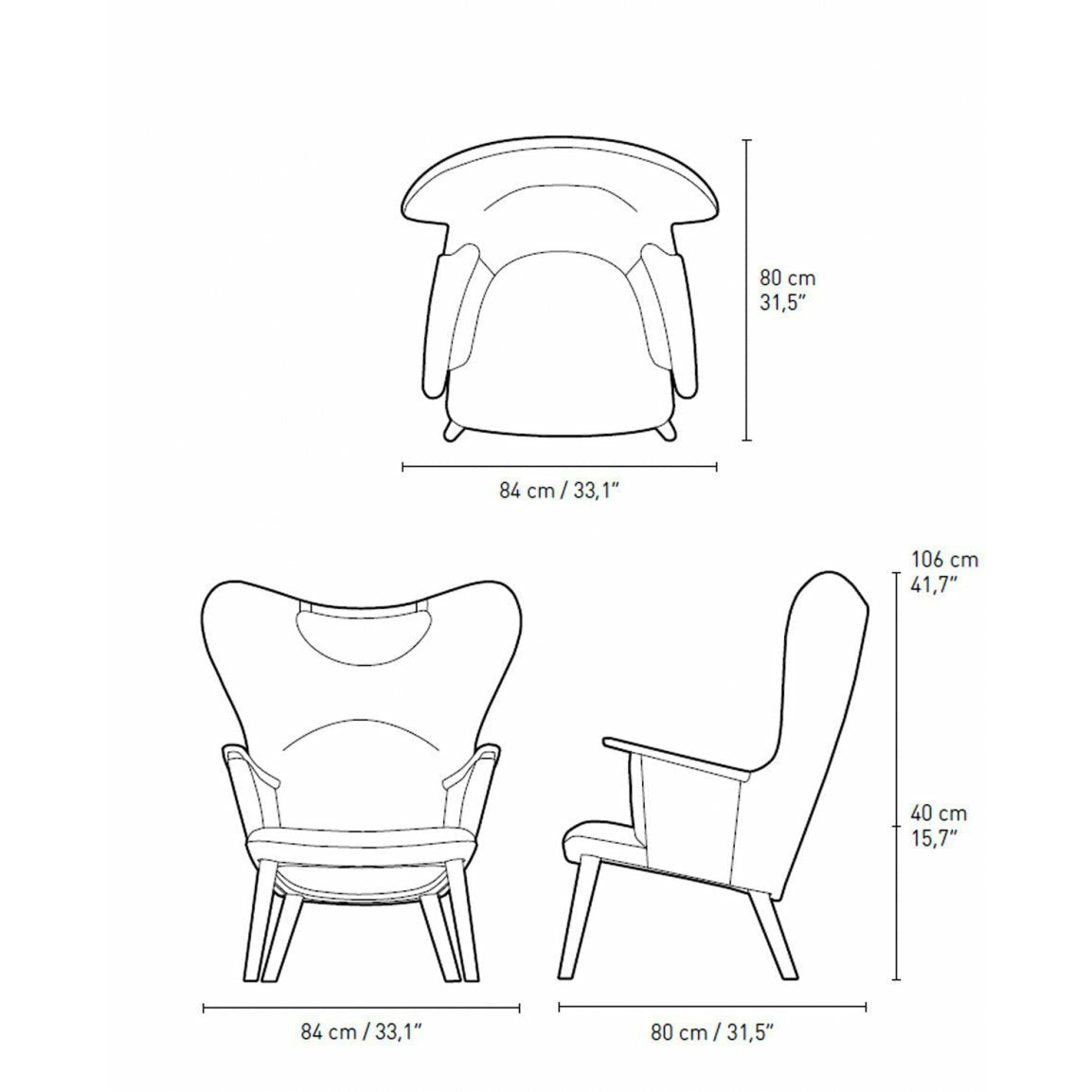 Carl Hansen CH78 Mama Bear Lounge Chair, Oak oleado/verde escuro Fiord 0991