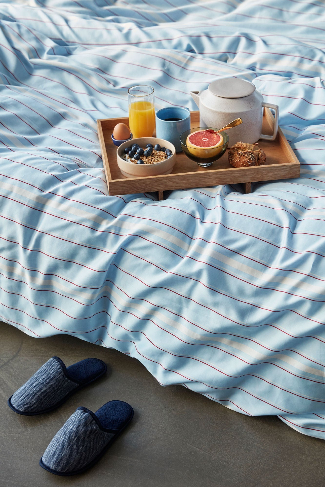 Hübsch consuelo lino de cama 60x63 140x200 azul claro