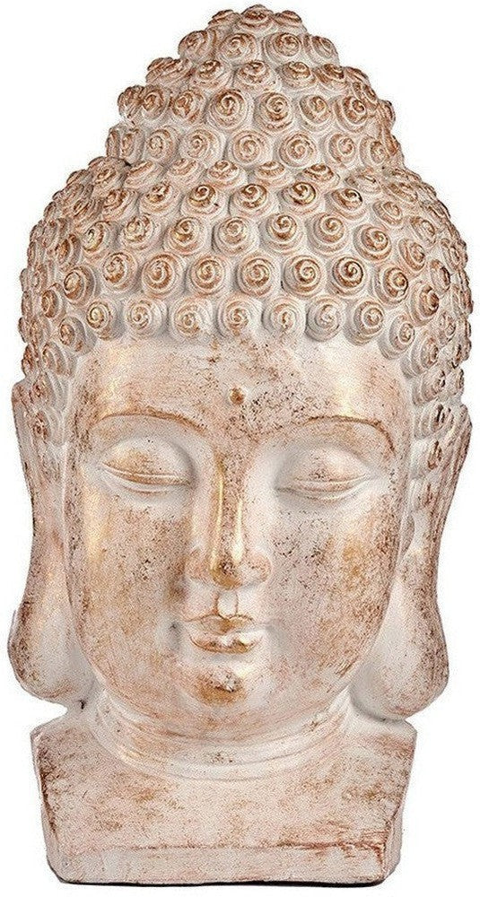 Figura de jardín decorativo Cabeza de Buda Poliresina blanca/dorada (35 x 65,5 x