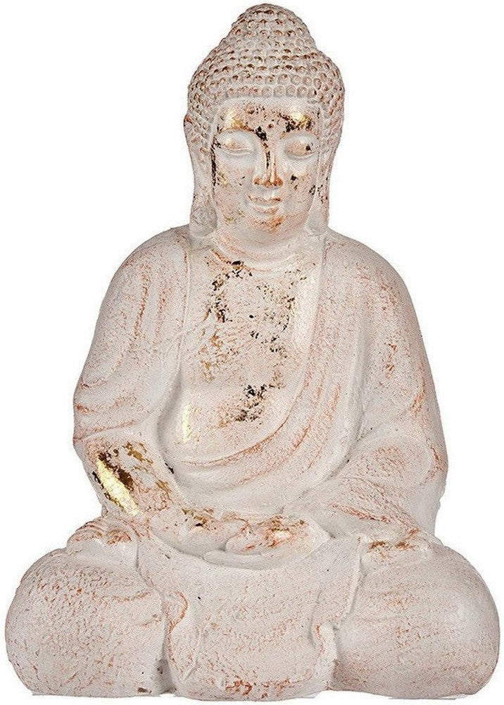 Dekorativ trädgårdsfigur Buddha White/Gold Polyresin (22,5 x 41,5 x