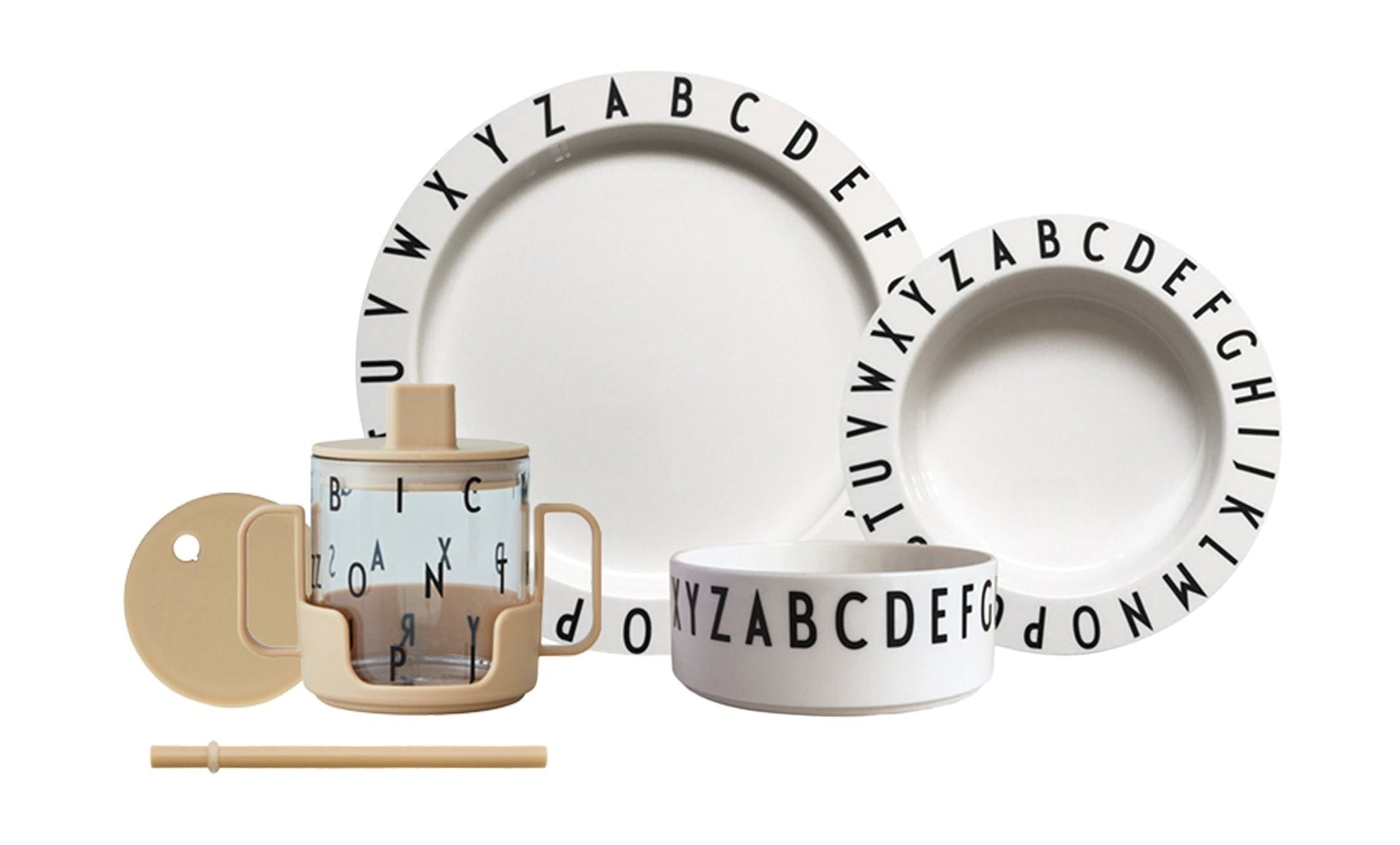 Letras de diseño Comer y aprender Tritan Regalo Box, Beige/White