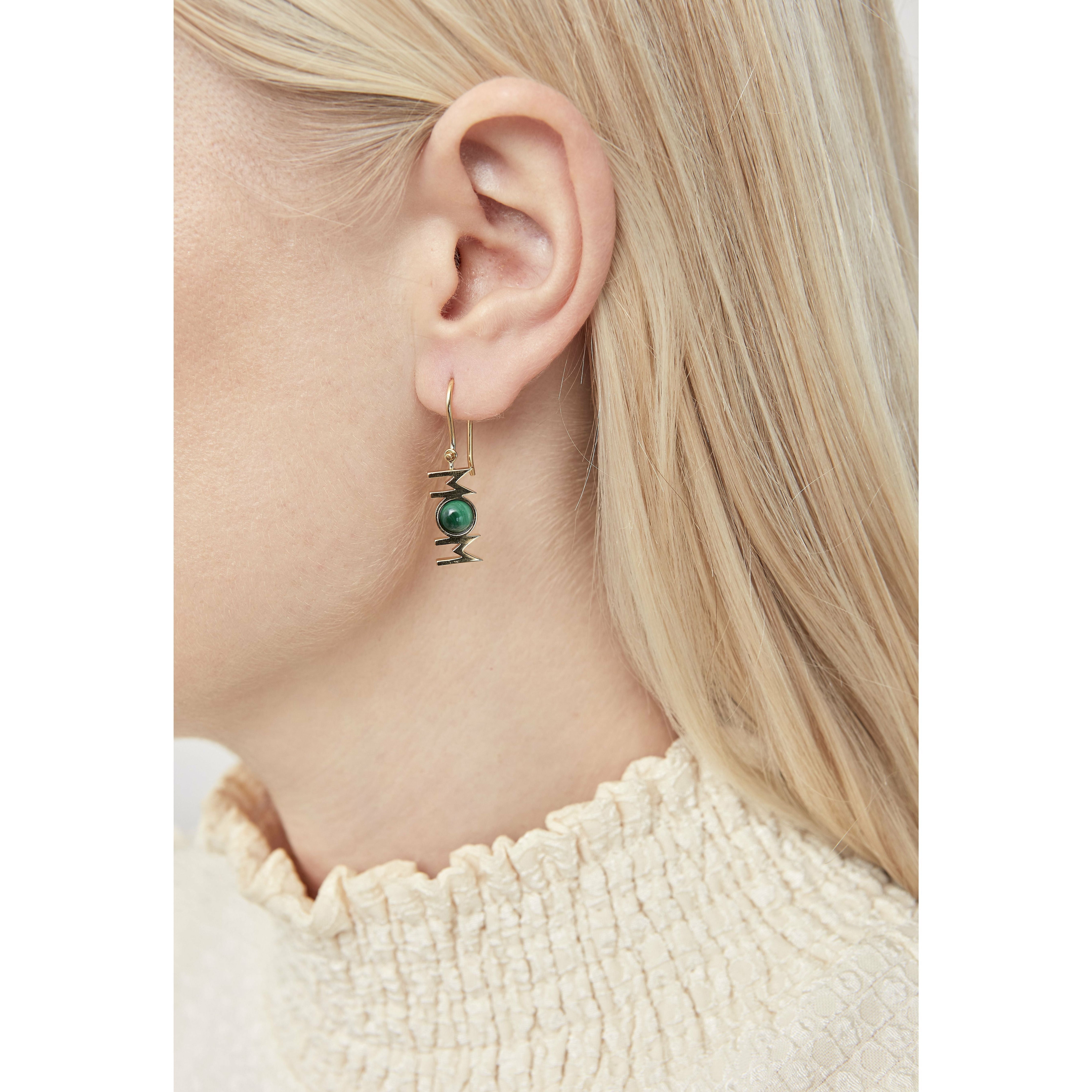 [product_category]-Design Letters Great Mom Earrings 1 P Cs 18k Gold Plated, Malachite Green-Design Letters-5710498190569-90402005MALACHITE-DES-2