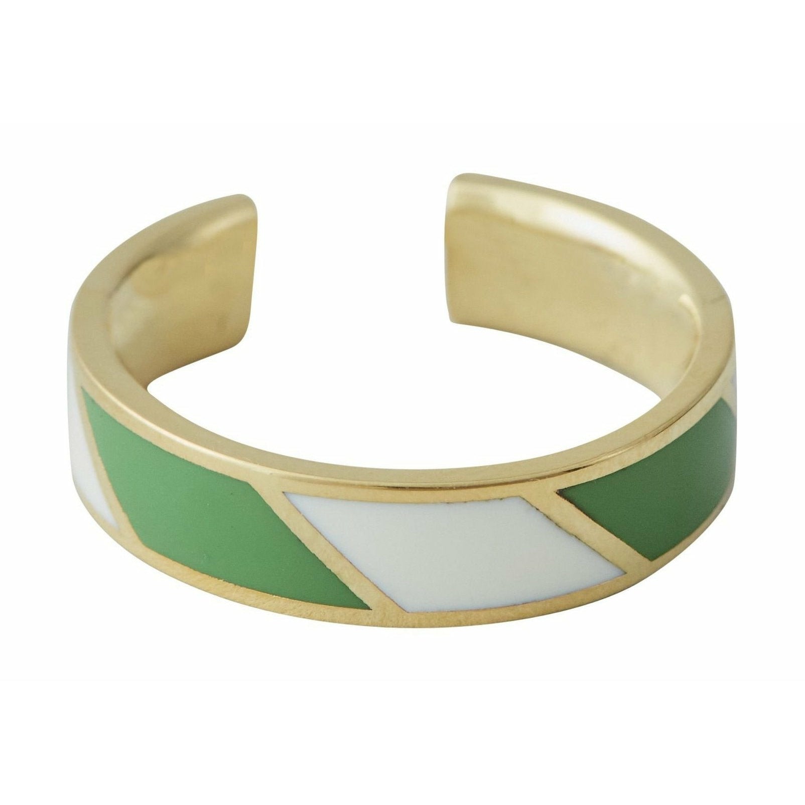 [product_category]-Design Letters Striped Candy Ring Brass Gold Platted, Green/White-Design Letters-5710498189099-90604013GGWHITE-DES-1