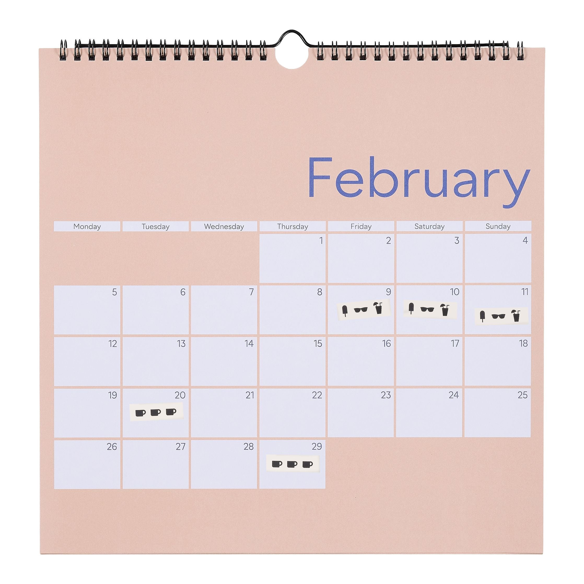 Lettres de conception Calendrier mural 2024, beige / cobalt bleu