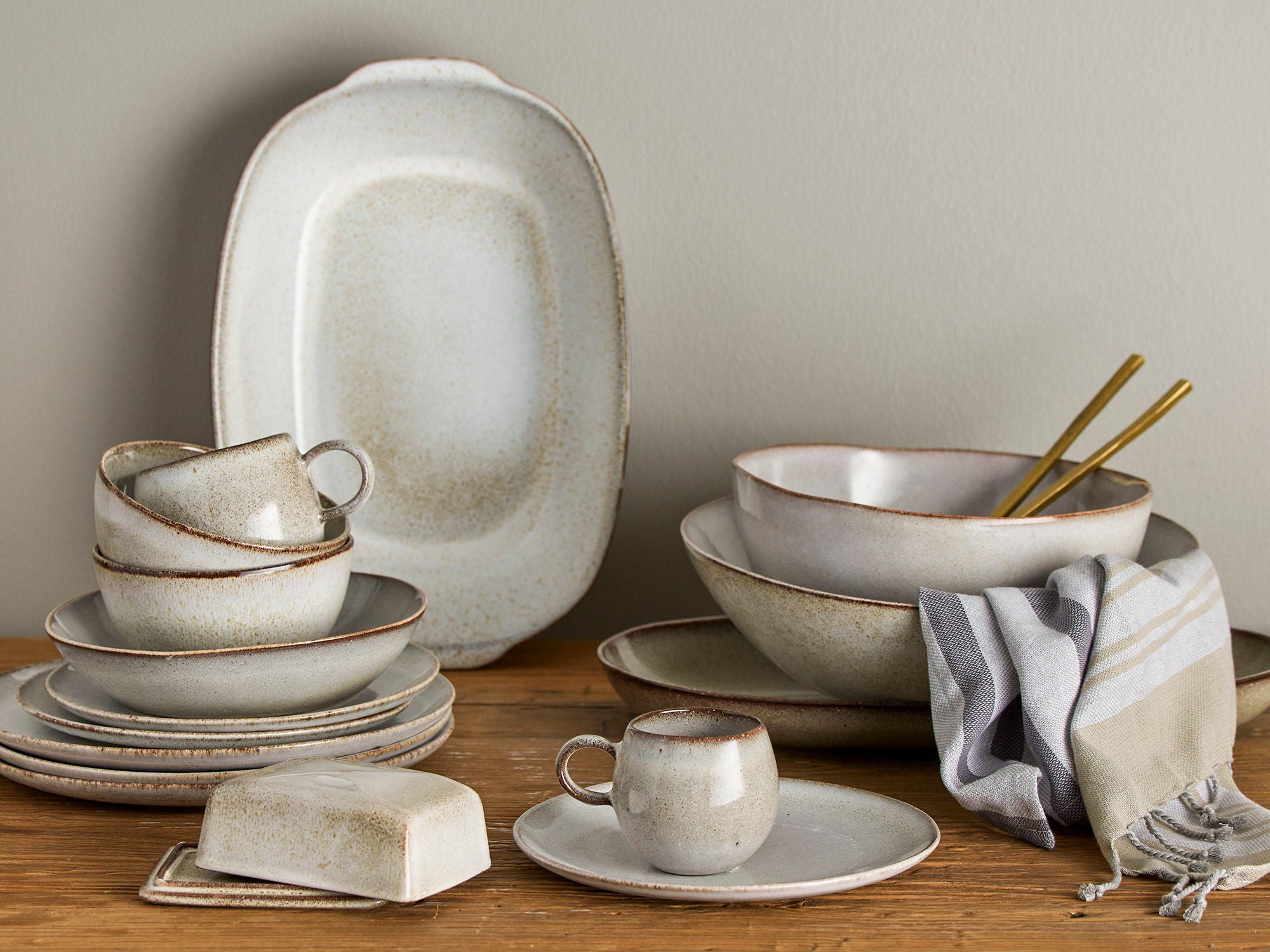 Bloomingville Sandrine servies set, natuur, steengoed