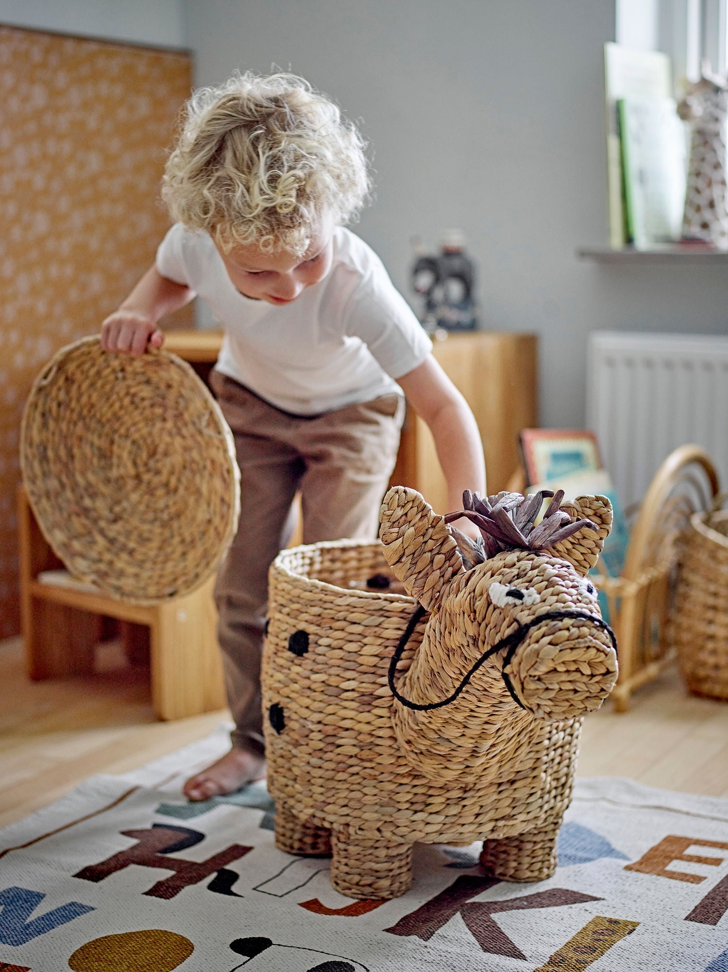 Bloomingville Mini Bobbi Basket met deksel, natuur, waterhyacint