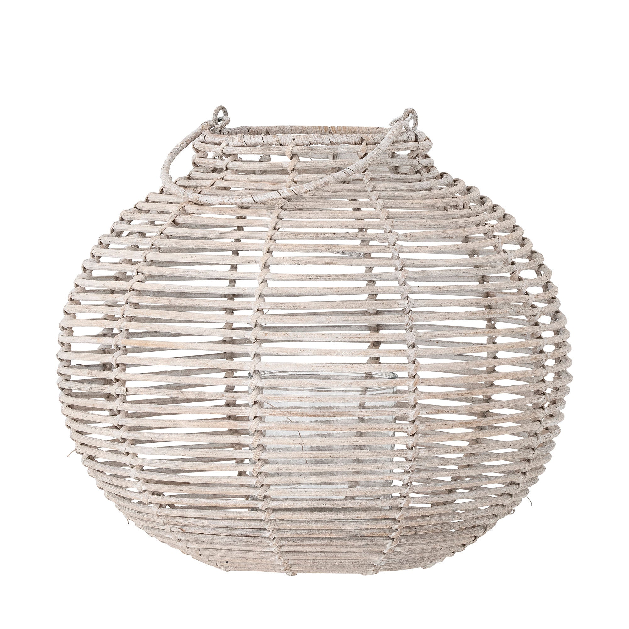 Bloomingville Malua Lantern W/Glass, White, Rattan