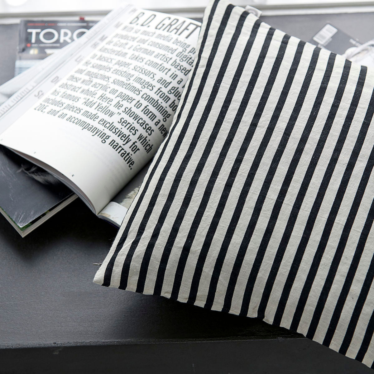 House Doctor coussin couverture, hdhdstripe, noir / gris