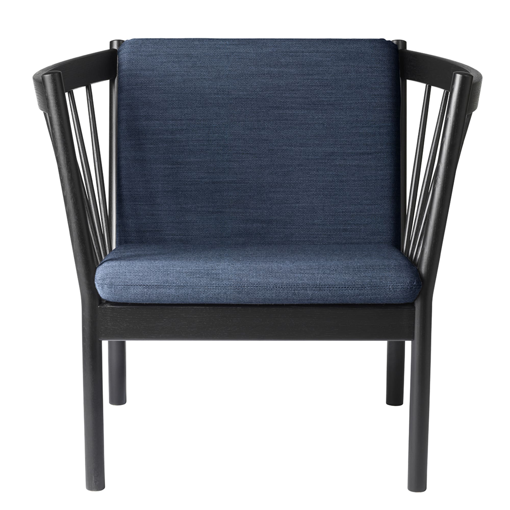 FDB Møbler J146 fauteuil, zwarte eik, donkerblauwe stof