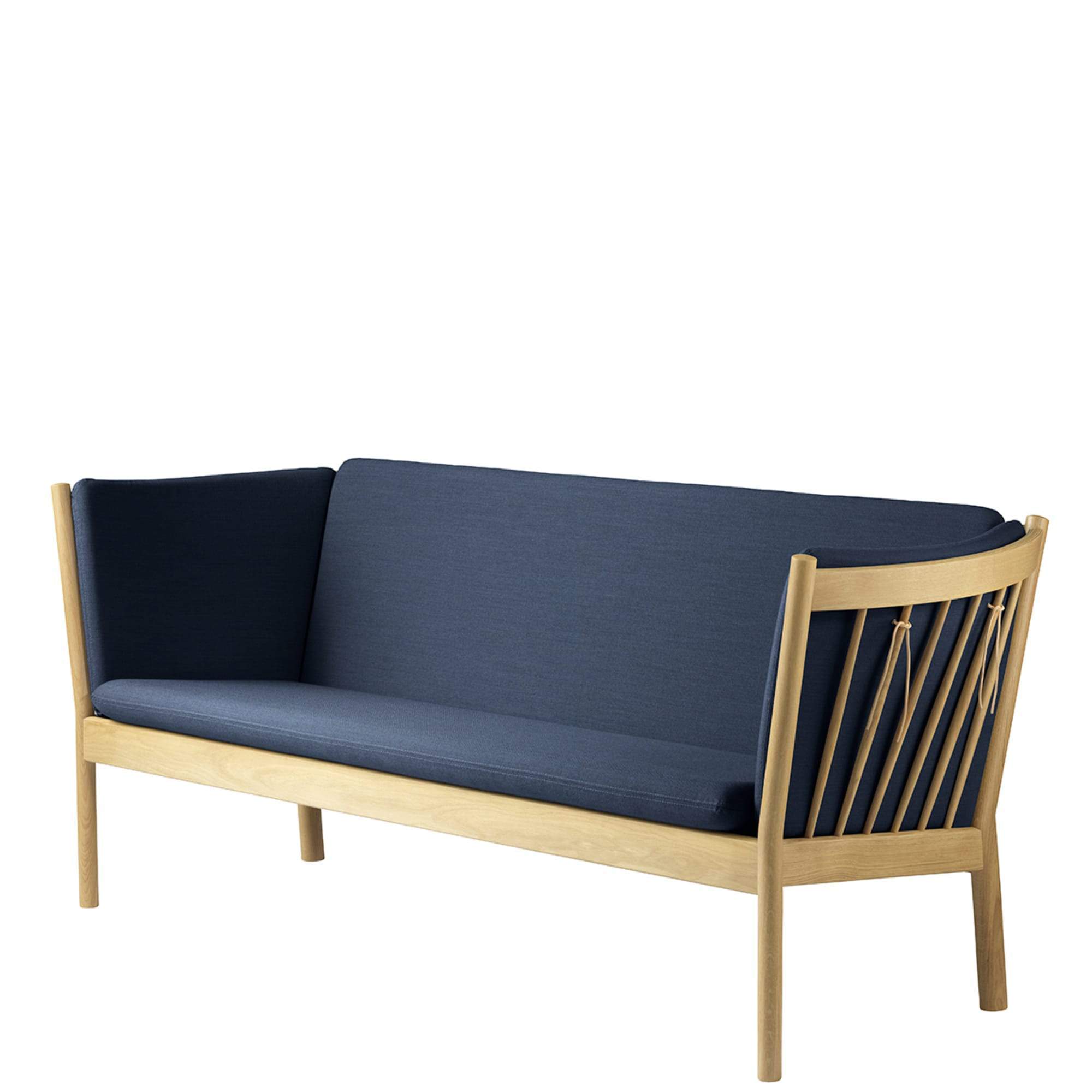 FDB Møbler J149 3 Personen -Sofa, Eiche, dunkelblauer Stoff