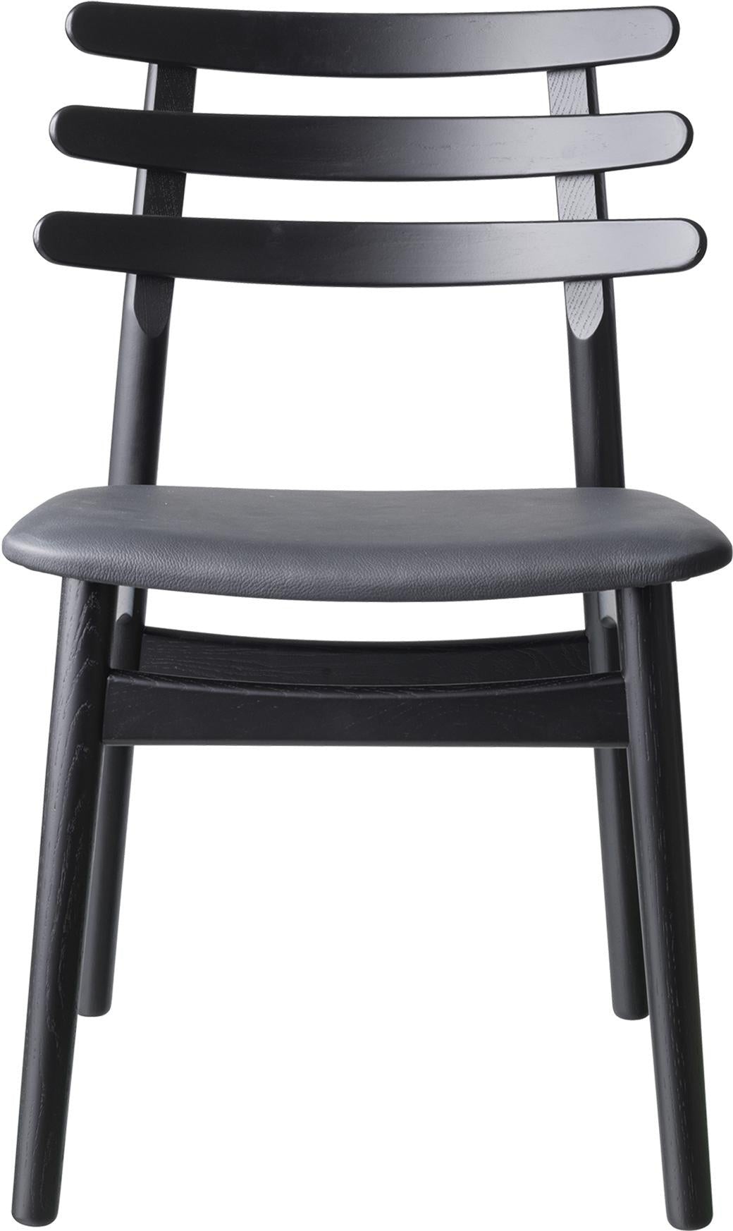 Silla de comedor FDB Møbler J48, roble lacado negro, cuero negro