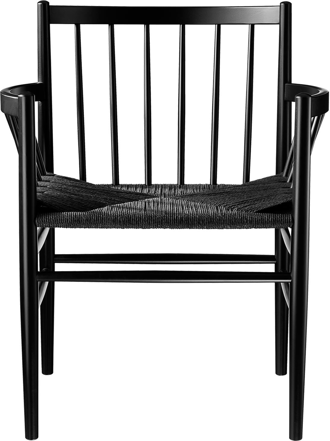 FDB Møbler J81 Chaise de salle à manger avec accoudoir, hêtre noir, maillage noir