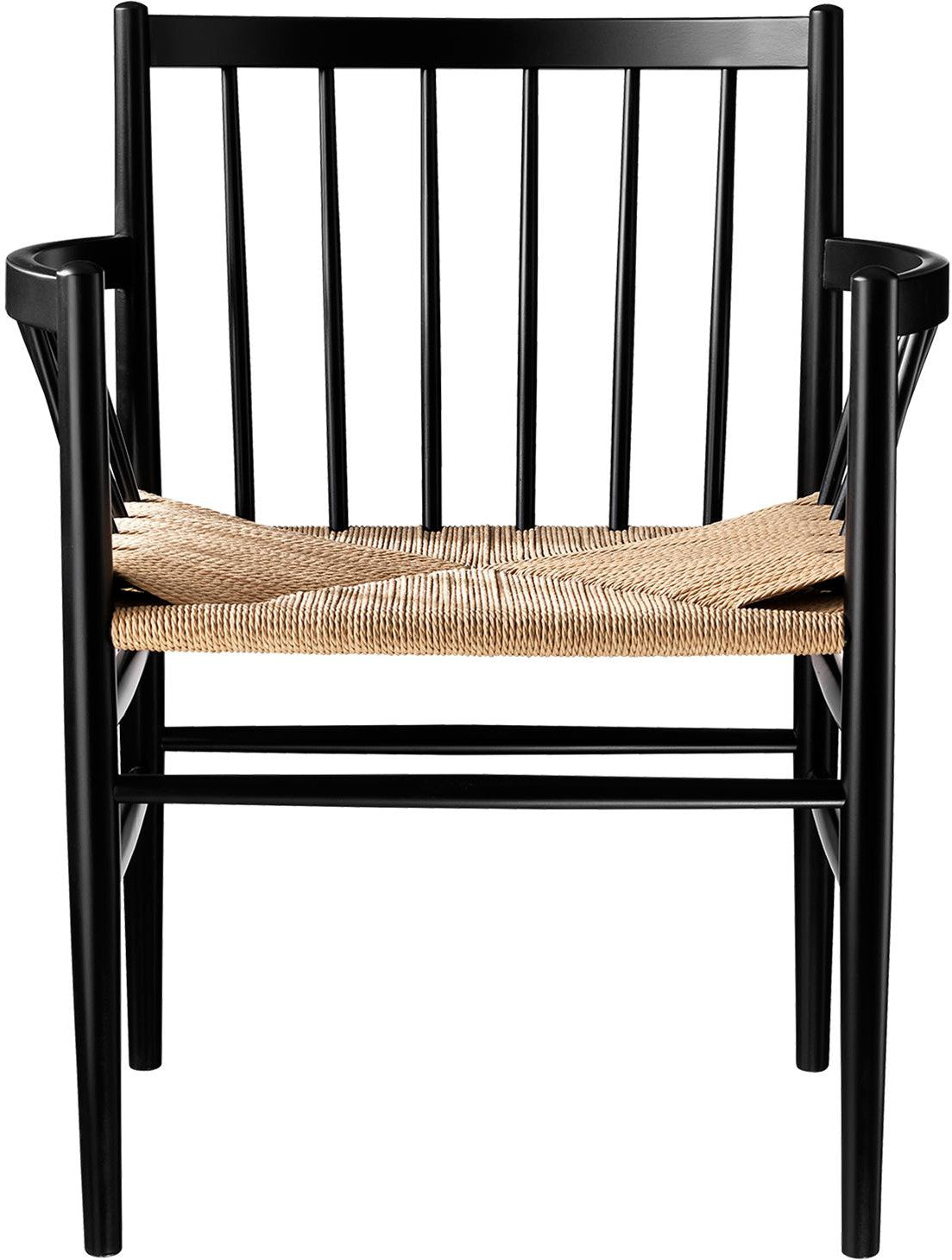 Fdb Møbler J81 Dining Chair With Armrest, Black Beech, Natural Mesh