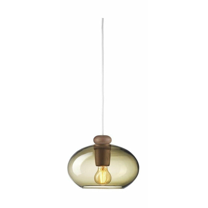 FDB Møller U2 Hiti Pendant, Walnut Wood/Smoked Glass/White Cable