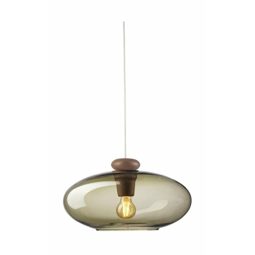 FDB Møller U3 Hiti Pendant, Walnut Wood/Smoked Glass/White Cable