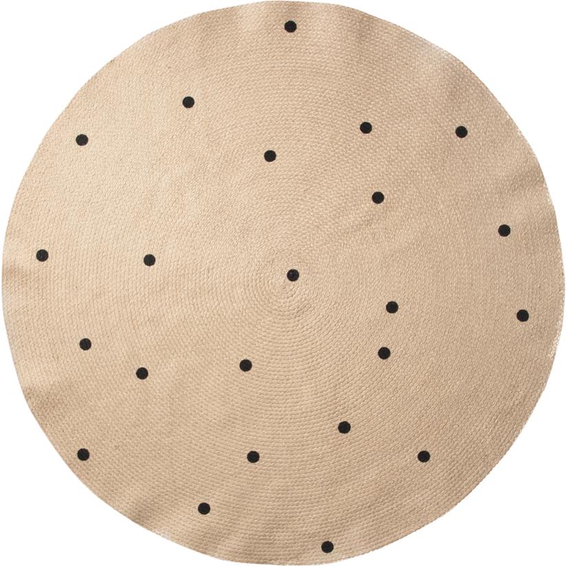 Ferm Living Teppich natürlicher Jute Schwarze Punkte, Ø 130 cm