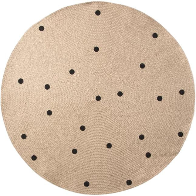 Ferm lebende Teppiche Natural Jute Black Dots, Ø 100 cm