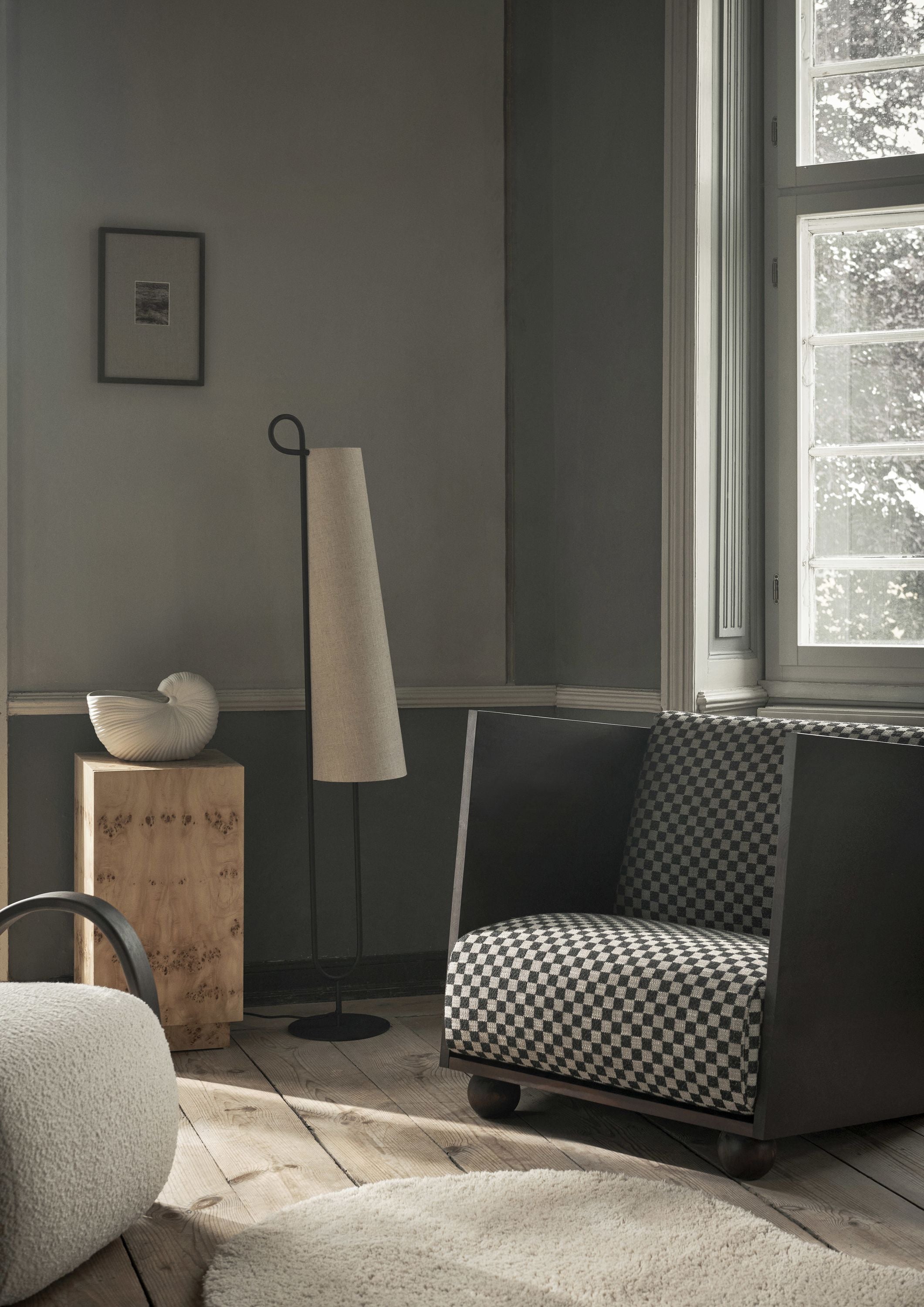 Ferm Living Rum Lounge stolcheck, mørk farvet/sand/sort