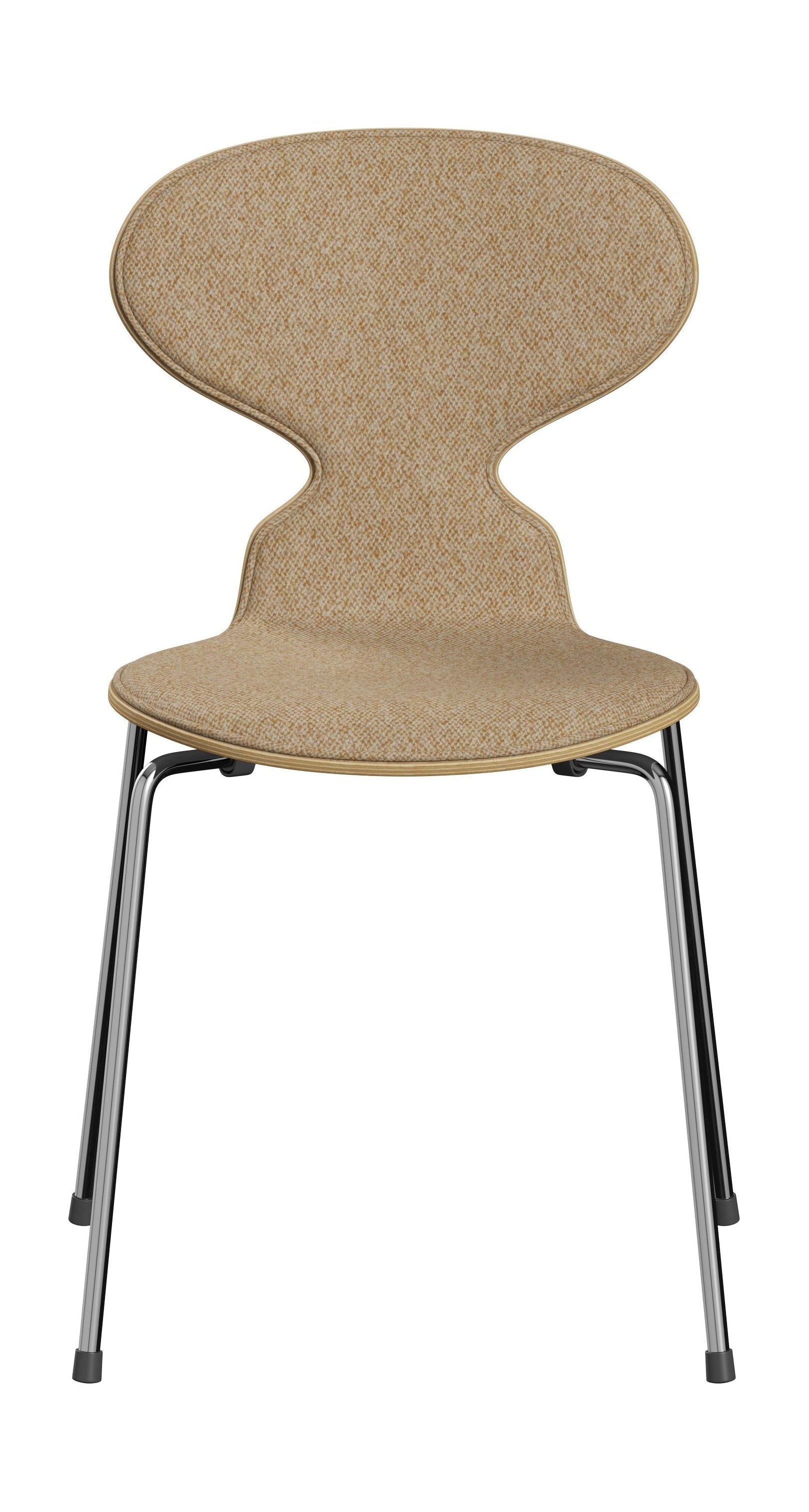 Fritz Hansen 3101 Antstol Framklädda, Shell: Clear Lackered Veneer Eiche, Klädsel: Vanir Textil Beige Mustard, Base: Steel/Chrome