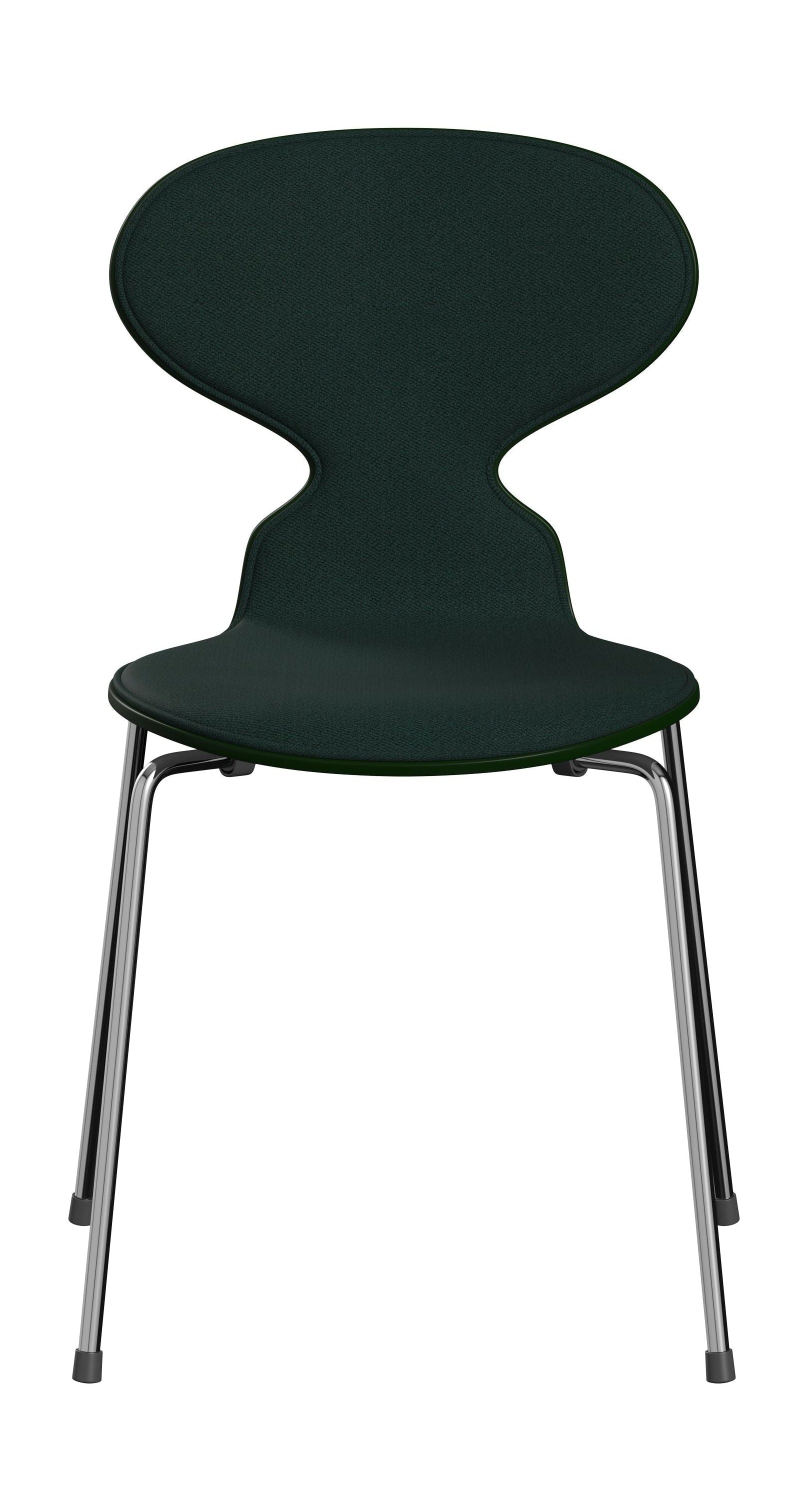 Fritz Hansen 3101 Silla de hormigas tapizada, concha: chapa lacada de hoja perenne, tapicería: Vidar Textile Dark Green, Base: Steel/Chrome