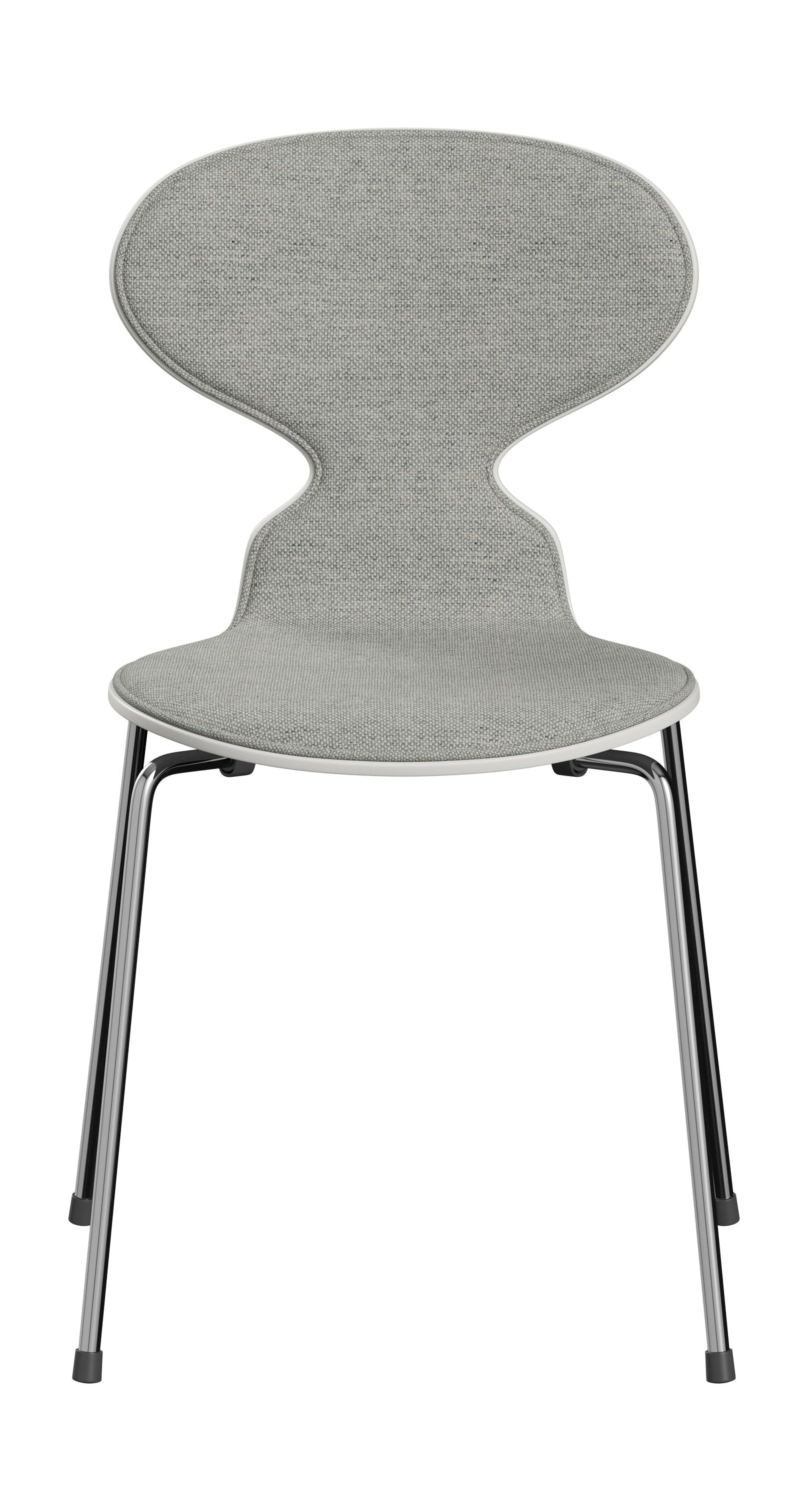 Fritz Hansen 3101 Silla de hormigas tapizada, concha: chapa lacada blanca, tapicería: hallingdal textil blanco/gris, base: acero/cromado