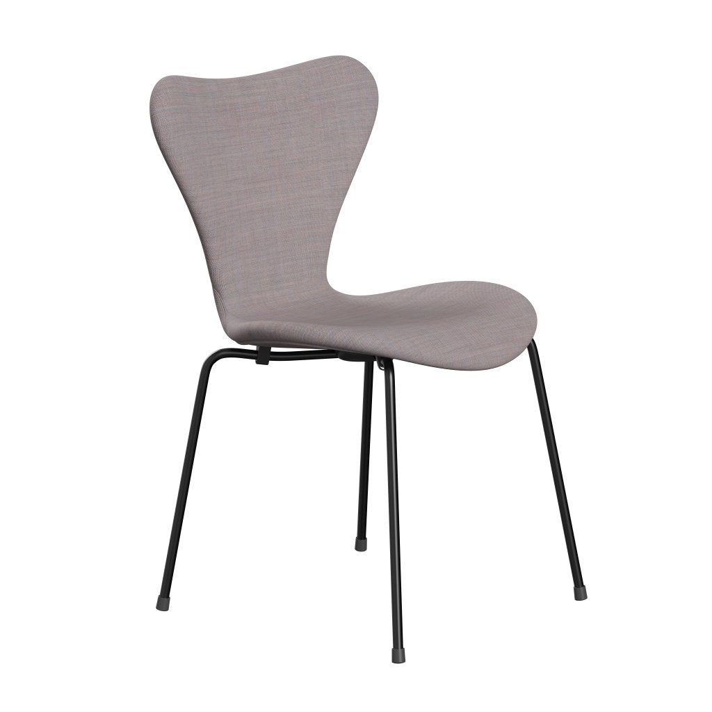 Fritz Hansen 3107 Stuhl Vollbeziegele, Schwarz/Leinwand cooles hellblau