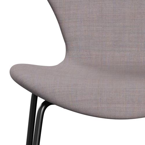 Fritz Hansen 3107 Silla tapicería completa, negro/lienzo frío azul claro azul