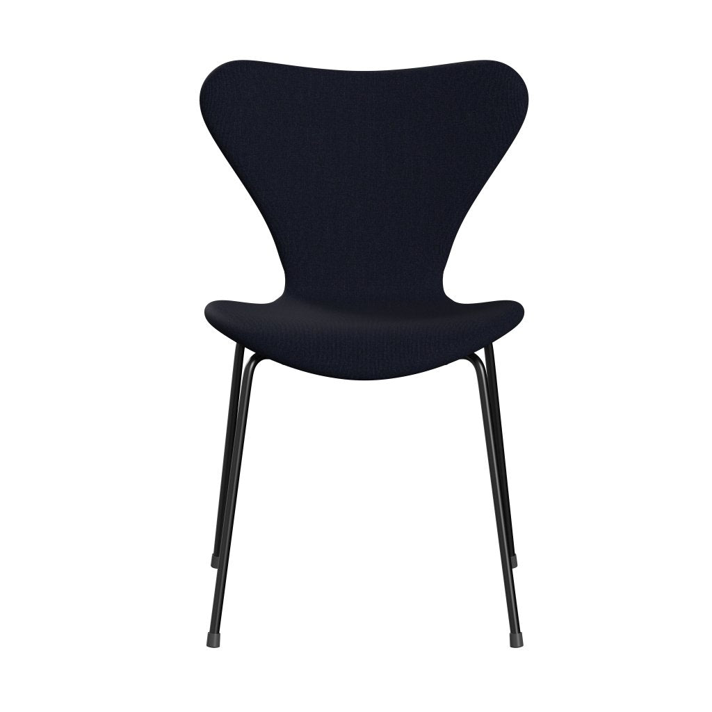 Fritz Hansen 3107 Stuhl Full Polster, Schwarz/Leinwand dunkelblau