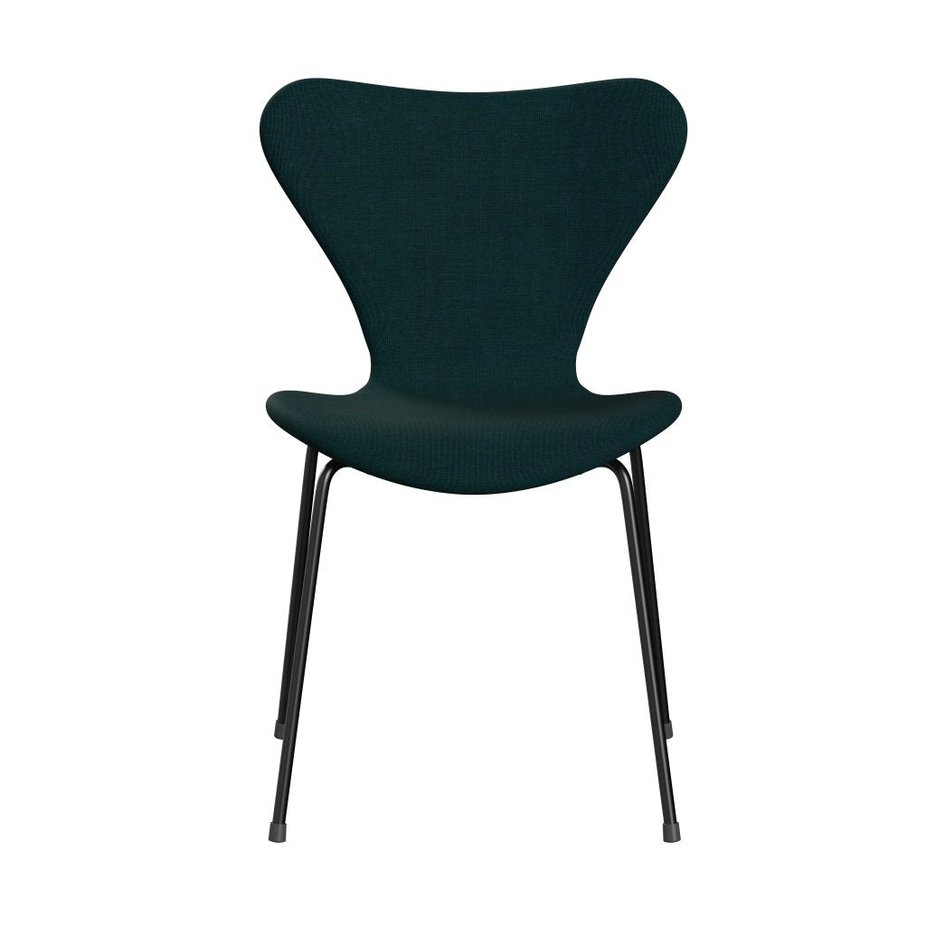 Fritz Hansen 3107 Stuhl Full Polster, Schwarz/Leinwand dunkelblau/grün