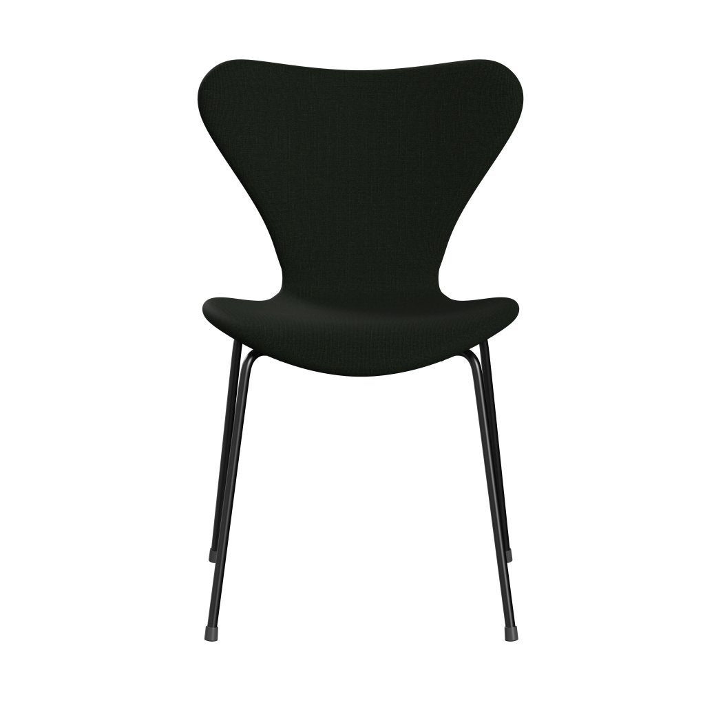 Fritz Hansen 3107 Silla tapicería completa, negro/lienzo verde oscuro