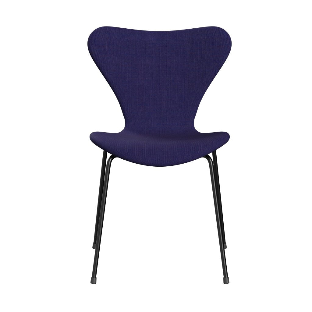 Fritz Hansen 3107 Stuhl Vollbeziegele, schwarz/leinwand eklektisch blau