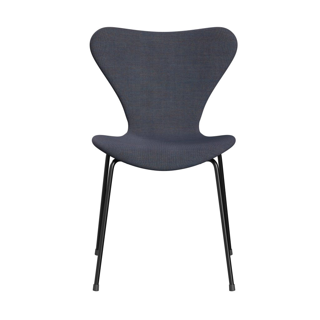 Silla Fritz Hansen 3107 Tapicería completa, negro/lienzo azul claro (CA0734)