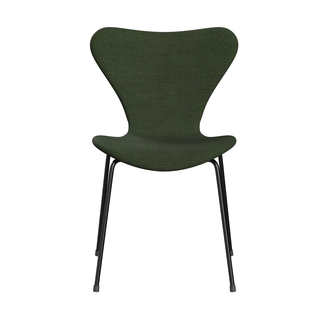 Fritz Hansen 3107 Silla tapicería completa, negro/lienzo verde claro/azul