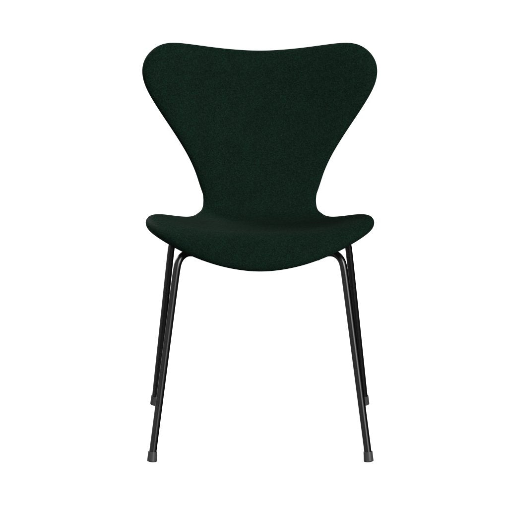 Fritz Hansen 3107 Stuhl Full Polster, Schwarz/Divina Melange Dunkelgrün