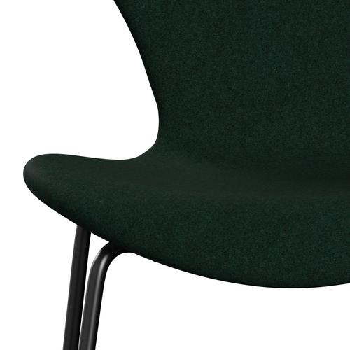 Fritz Hansen 3107 Stuhl Full Polster, Schwarz/Divina Melange Dunkelgrün