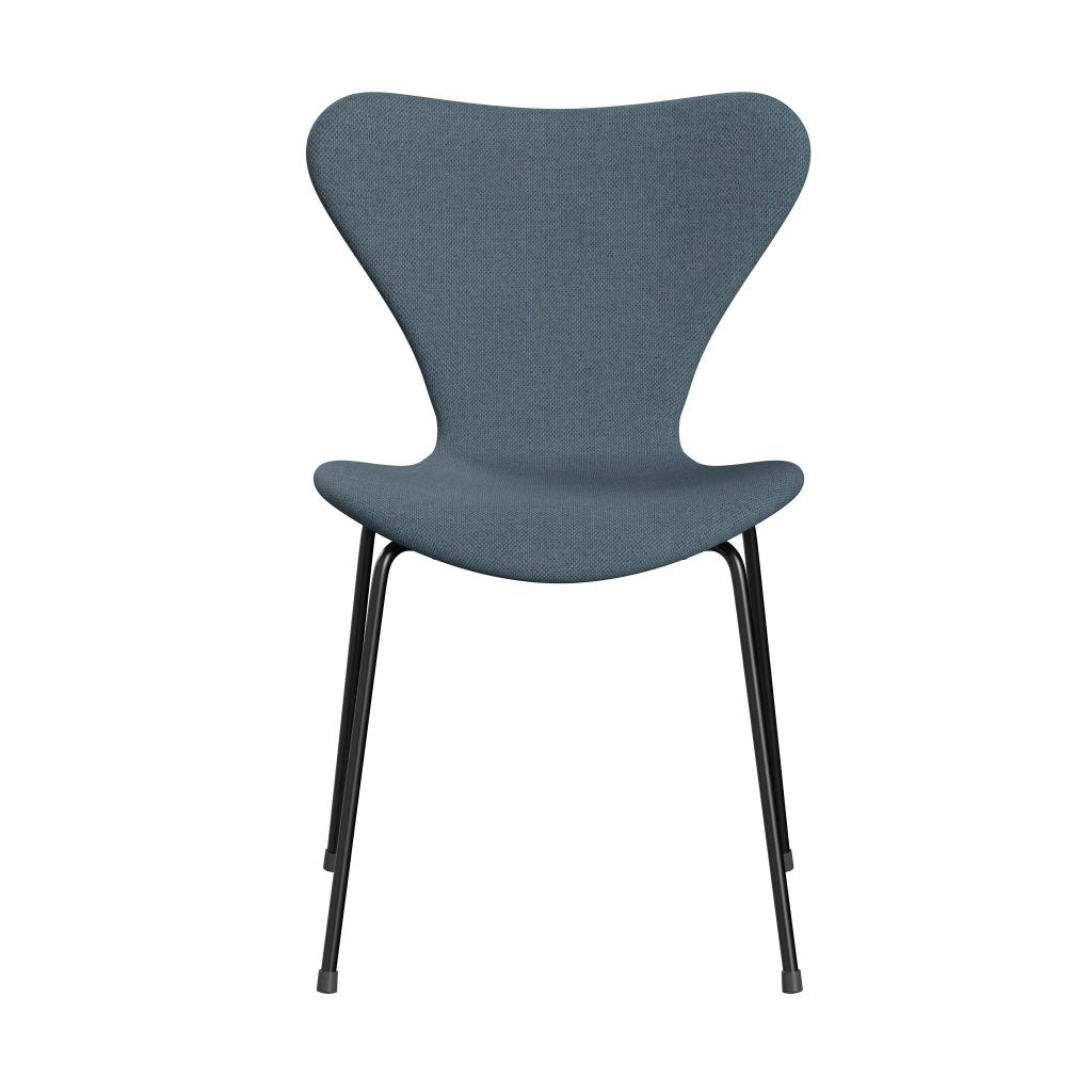 Fritz Hansen 3107 chaise pleine d'ameublement, noir / re laine naturel / bleu clair