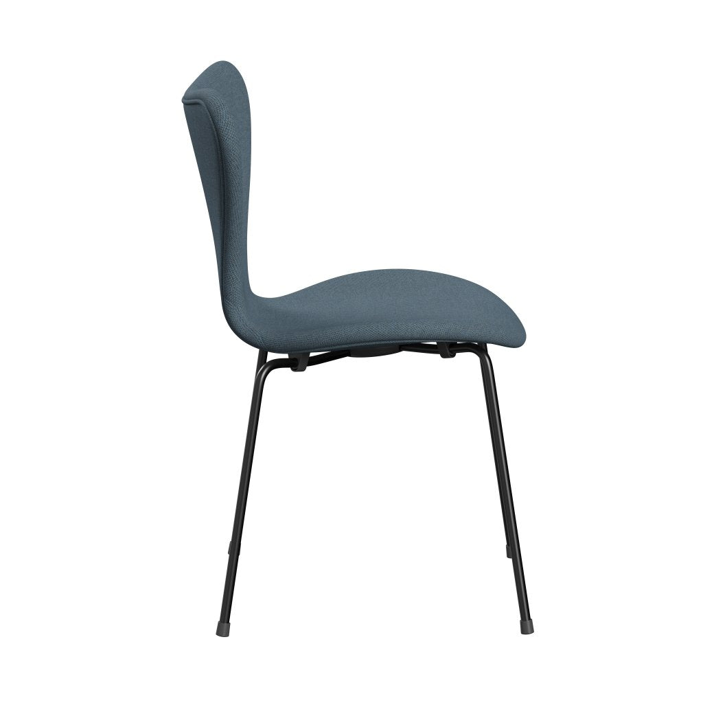 Fritz Hansen 3107 chaise pleine d'ameublement, noir / re laine naturel / bleu clair