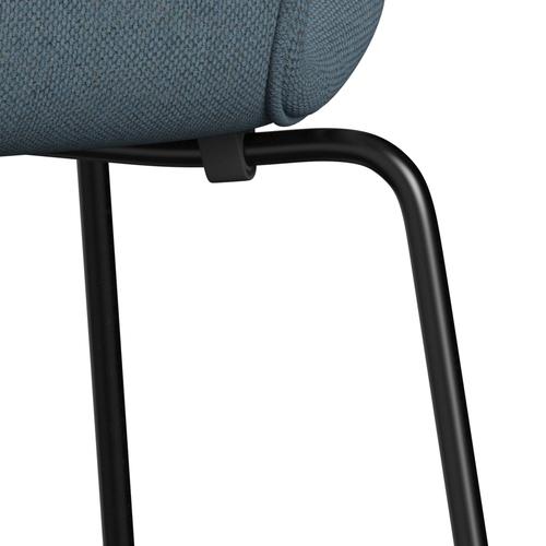 Fritz Hansen 3107 Chair Full Upholstery, Black/Re Wool Natural/Light Blue