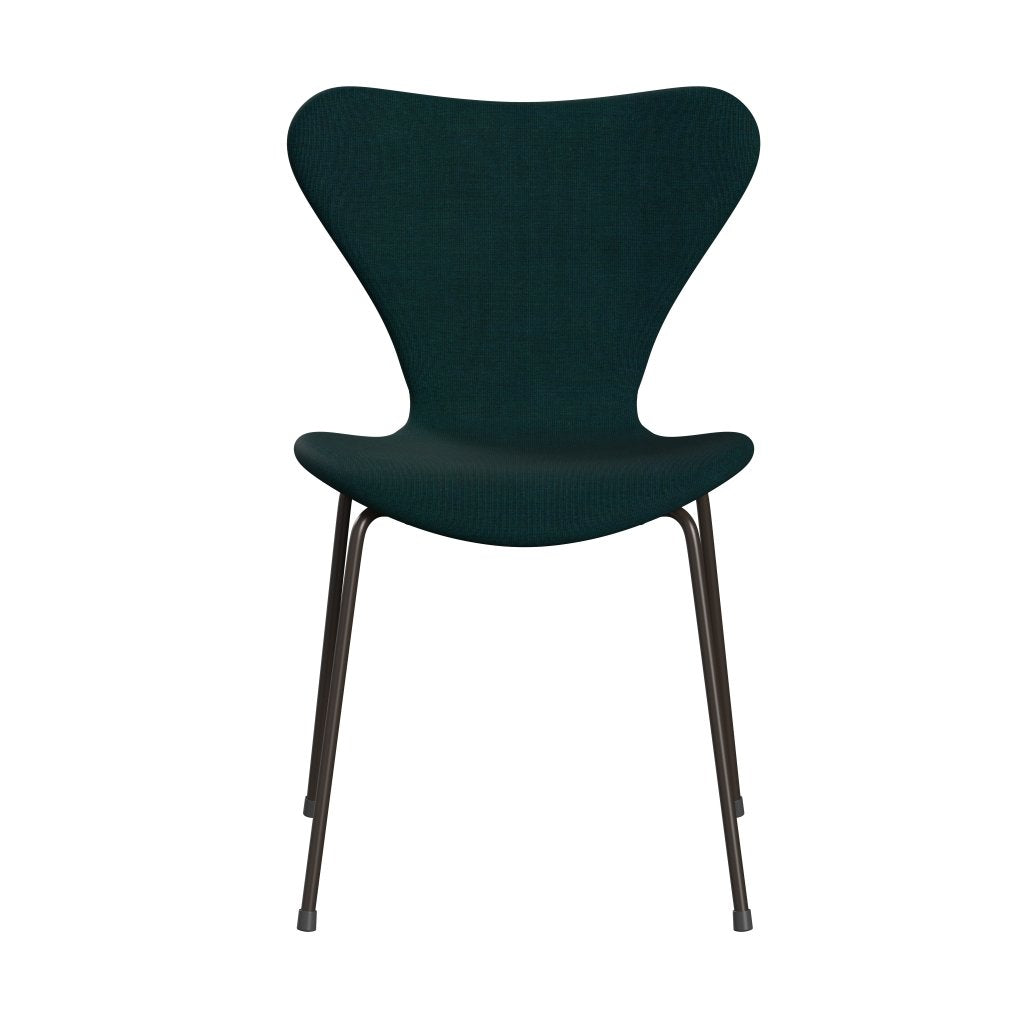 Fritz Hansen 3107 Stuhl Full Polster, braune Bronze/Leinwand dunkelblau/grün