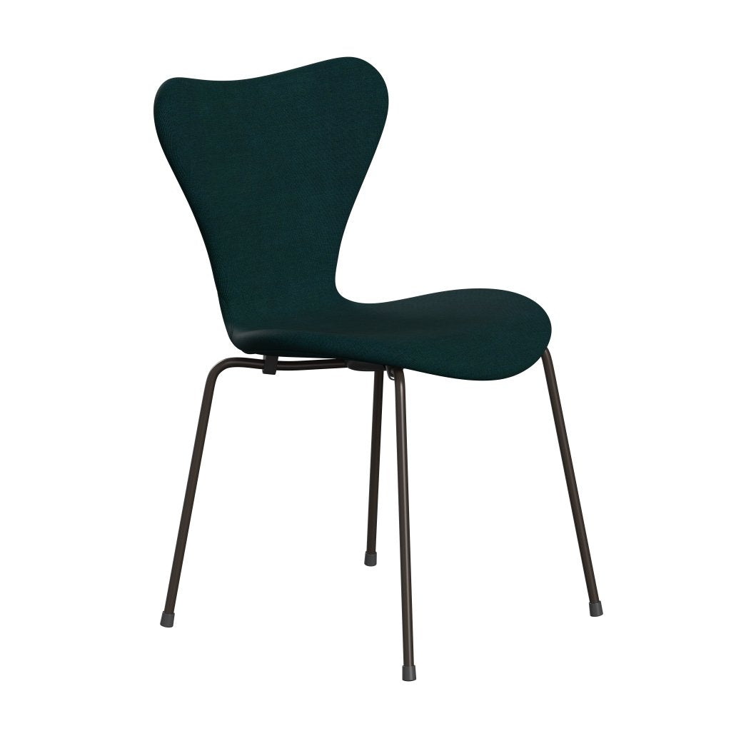 Fritz Hansen 3107 chaise pleine d'ameublement, bronze marron / toile bleu foncé / vert