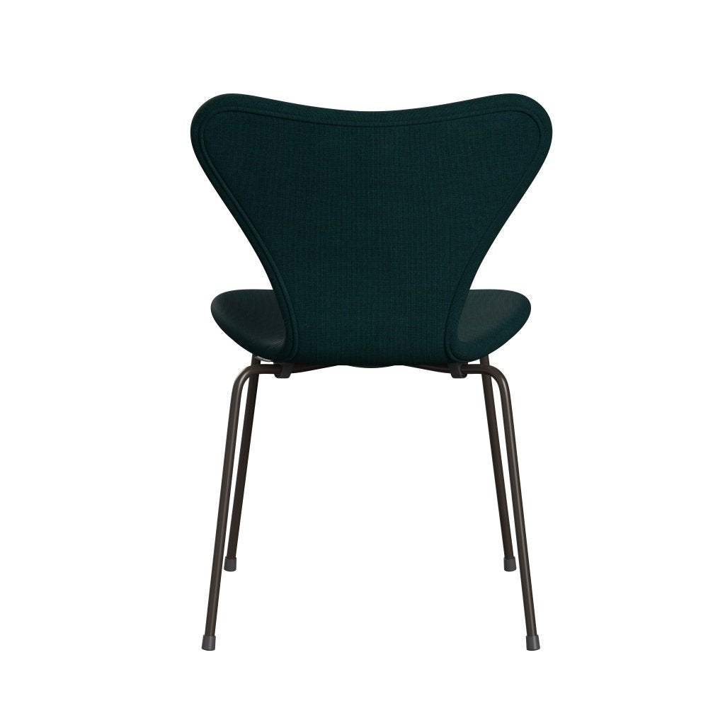 Fritz Hansen 3107 Stuhl Full Polster, braune Bronze/Leinwand dunkelblau/grün