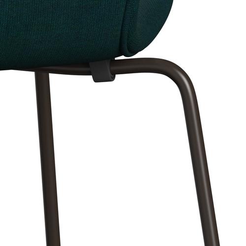 Fritz Hansen 3107 chaise pleine d'ameublement, bronze marron / toile bleu foncé / vert