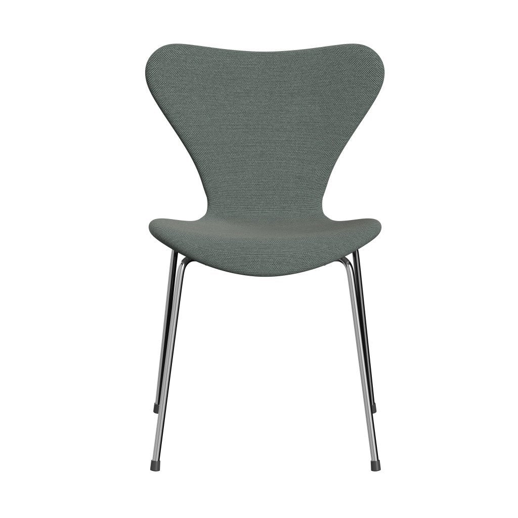 Fritz Hansen 3107 Silla tapicería completa, trío de cromo/acero blanco/verde oscuro