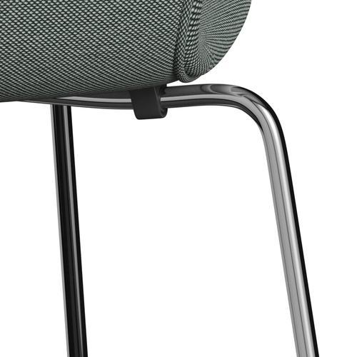 Fritz Hansen 3107 Silla tapicería completa, trío de cromo/acero blanco/verde oscuro