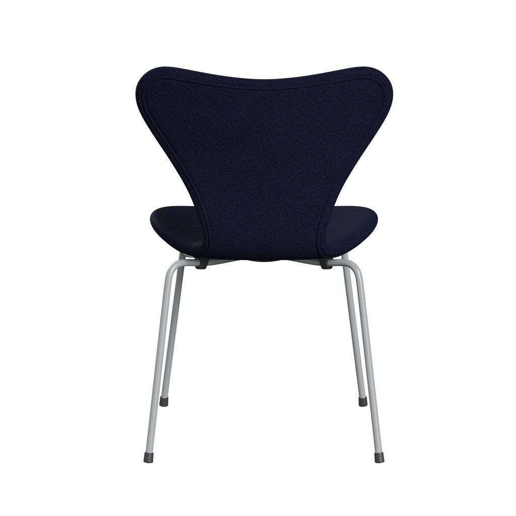 Fritz Hansen 3107 chaise pleine d'ameublement, gris argenté / divina mélange bleu foncé