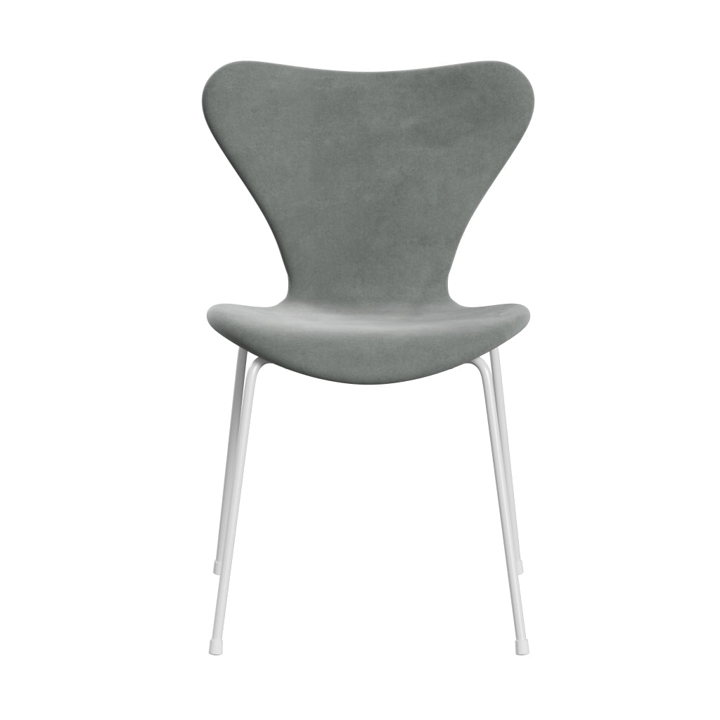 [product_category]-Fritz Hansen 3107 Chair Full Upholstery, White/Belfast Velvet Seal Grey-Fritz Hansen-3107FU-BEL139-DRWH-FRI-1