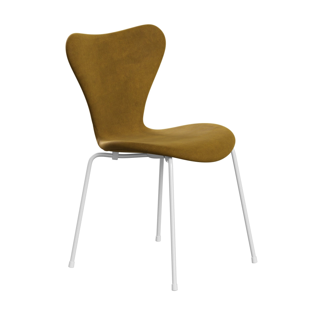 [product_category]-Fritz Hansen 3107 Chair Full Upholstery, White/Belfast Velvet Soft Ochre-Fritz Hansen-3107FU-BEL926-DRWH-FRI-2