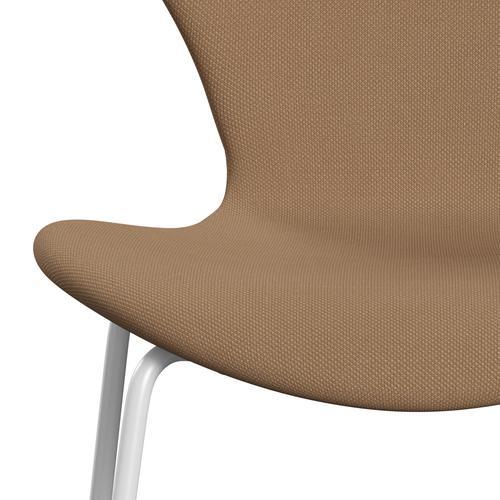 Silla Fritz Hansen 3107 Tapicería completa, blanca/arena de chorro de acero oscuro/beige